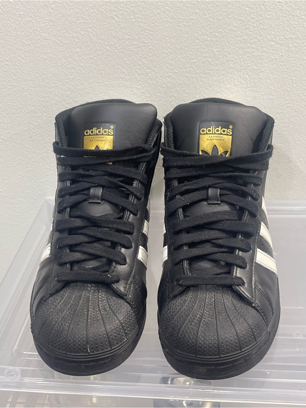 adidas Black & White High-Top Pro Model Sneakers with Gold Accents - Picture 4 of 5